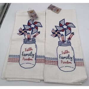 Cracker Barrel Faith Family Freedom EMBROIDERED Cotton Towels Set 2 New